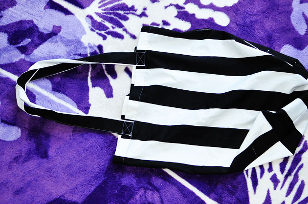 black and white stripes bag close up
