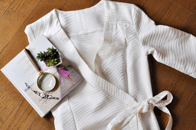 white kimono dress flatlay