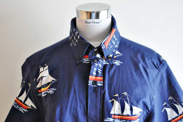 boat print mens buttondown