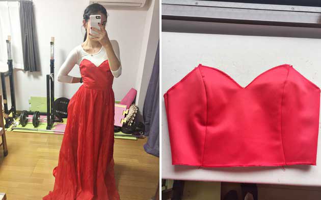 ドレス　手作り　赤