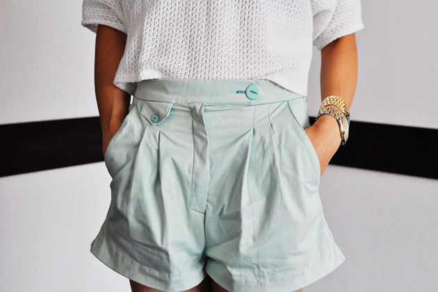 mint shorts front close up