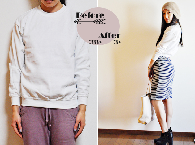 before and after DIY sweatshirt