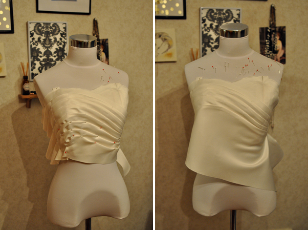 hand draping the bust pleats wedding dress