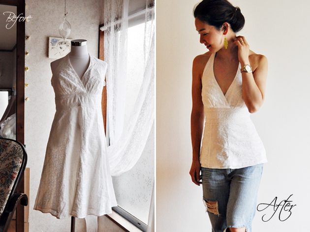Before and After of White Halter Top DIY (via vivatveritas