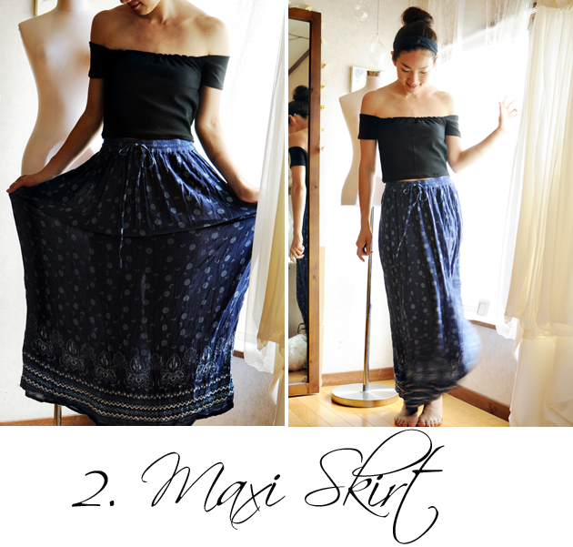 Summer fashion Maxi skirt and off shoulder top (via vivatveritas