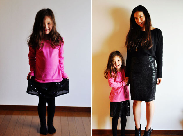 Mother daughter matching black sequin skirt