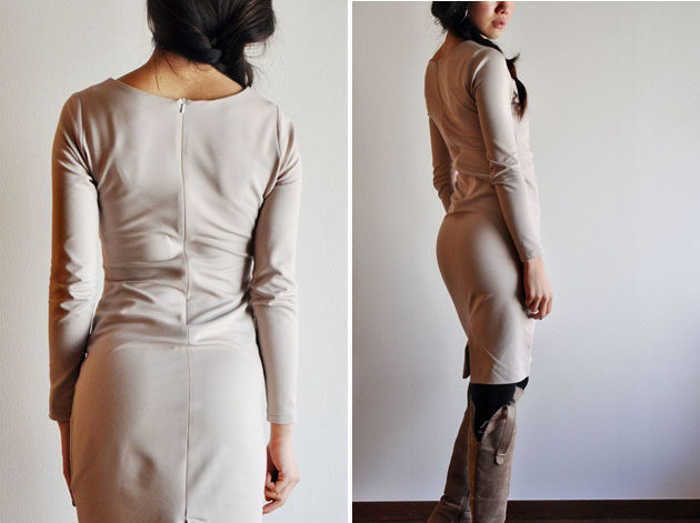 back style - beige wrap dress