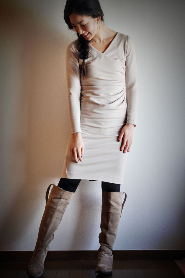 beige dress full body