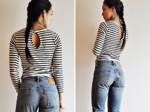stripes body suit and levis 501 jeans2