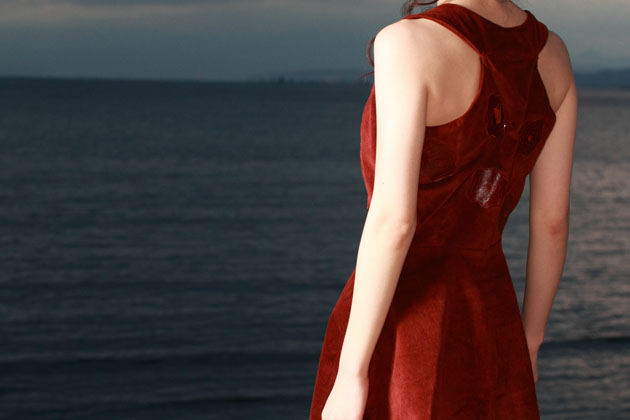 red corduroy dress by vivat veritas back view