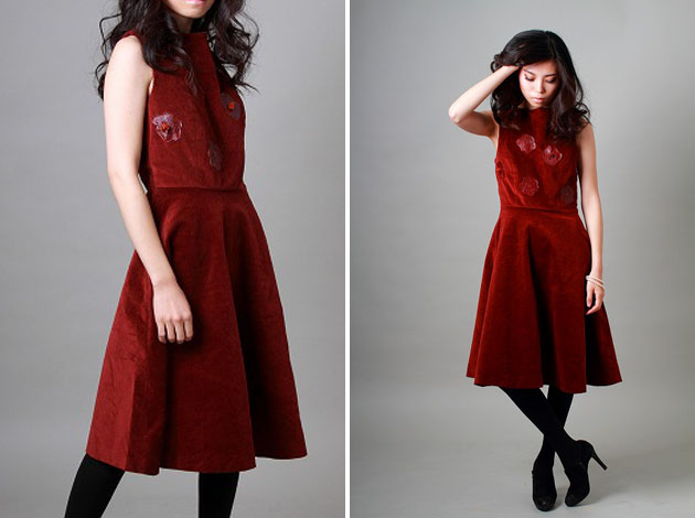 red corduroy dress by vivat veritas