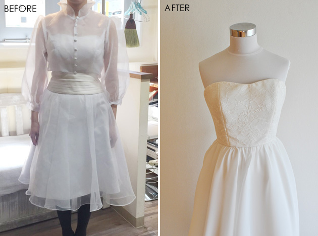 before and after of color change wedding dress
