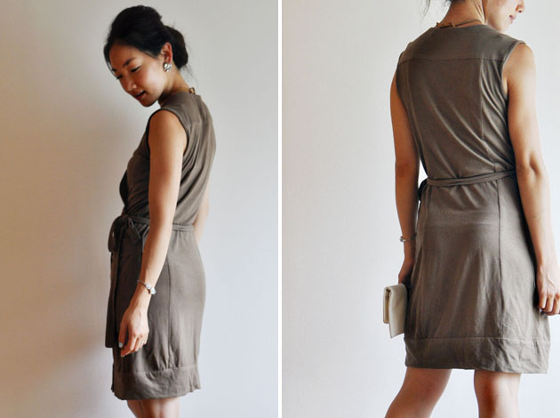 khaki color wrap dress with big pockets