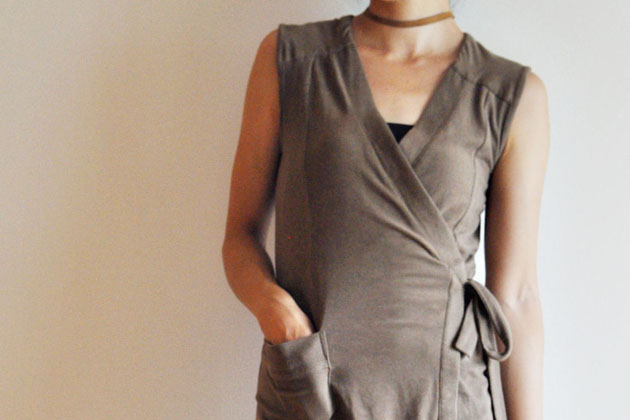 khaki wrap dress details