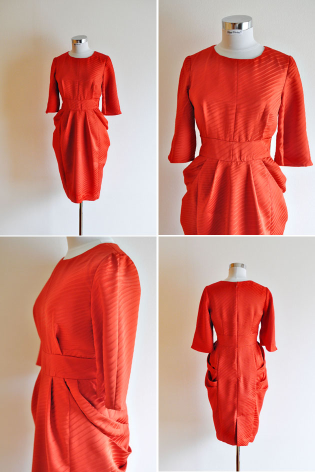 red cropped sleeve dress in kimono fabric
