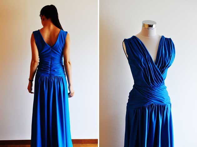 midnight blue drape dress