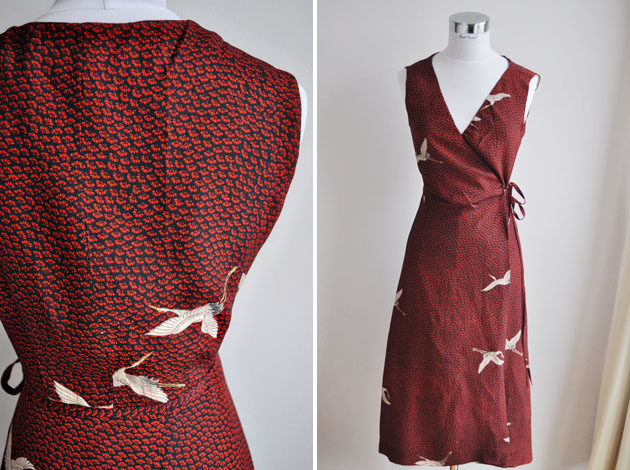 bird print silk dress