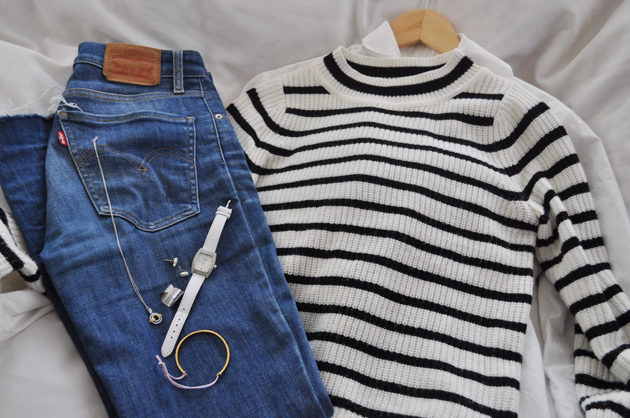 striped shirt and levis denim