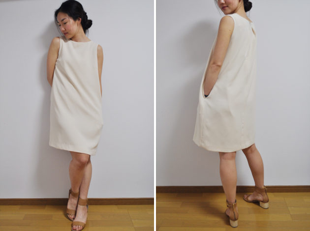 cream shift dress