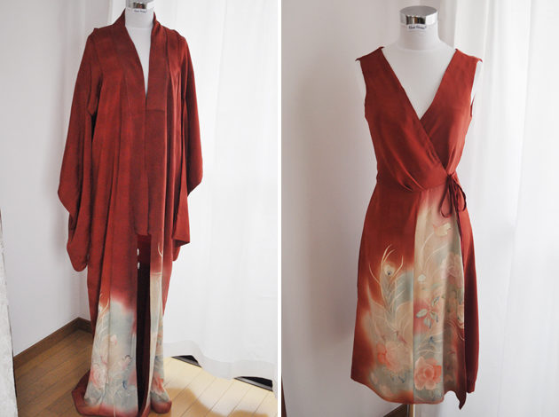 dark red kimono dress silk